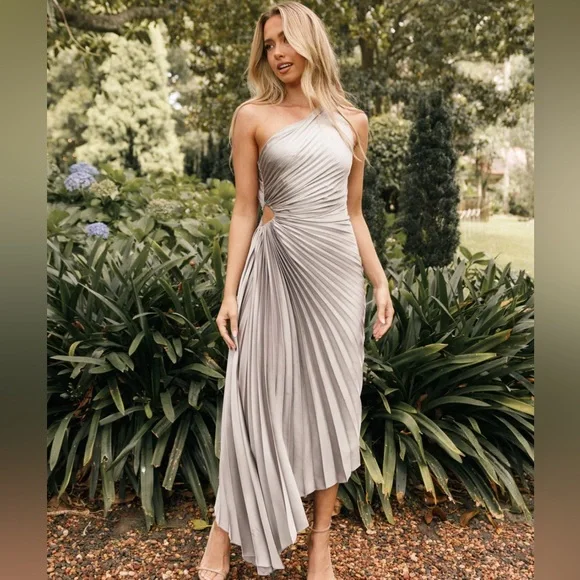 NWT Silver Petal and Pup Kleo one shoulder pleated maxi dress size XS - Picture 4 of 8